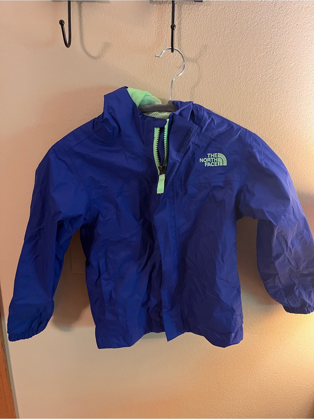 The North Face Kids Blue Raincoat with Mint Trim